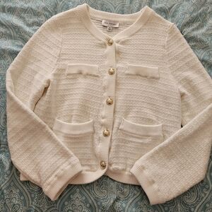 Free Assembly Whit3 Textured Knit Cardigan with Gold Buttons SZ Medium